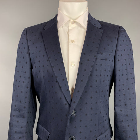 PS by PAUL SMITH Size 40 Navy Print Cotton / Viscose Notch Lapel Sport Coat