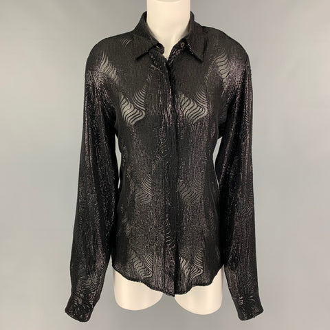 DRIES VAN NOTEN Size M Black Viscose Sequined Hidden Placket Shirt