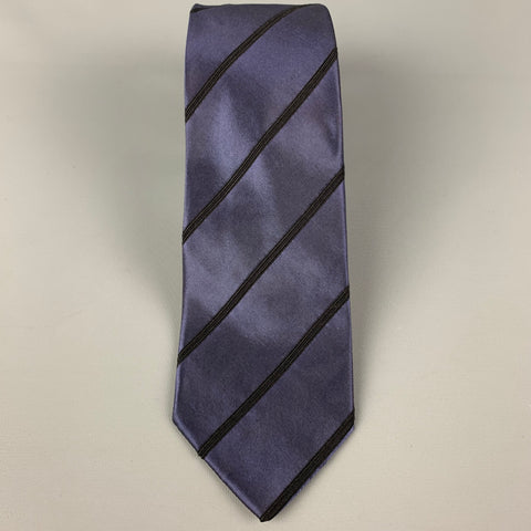 ROMEO GIGLI Purple Black Diagonal Stripe Silk Tie