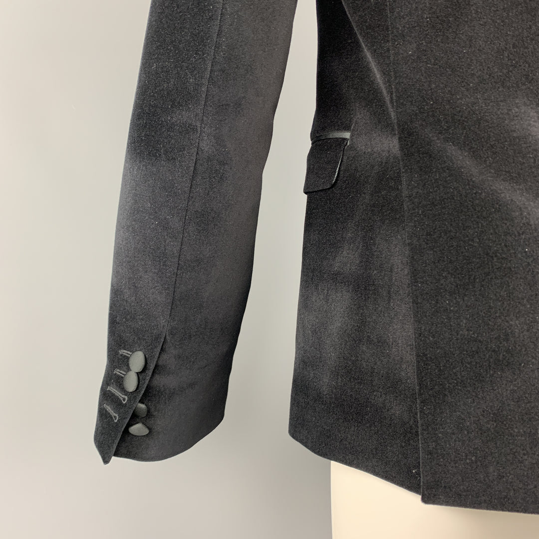 NEIL BARRETT Talla 38 Abrigo deportivo con solapa de pico de terciopelo liso negro