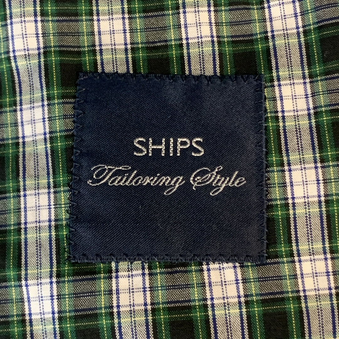 SHIPS Size 34 Green Black & White Plaid Cotton Notch Lapel Sport Coat