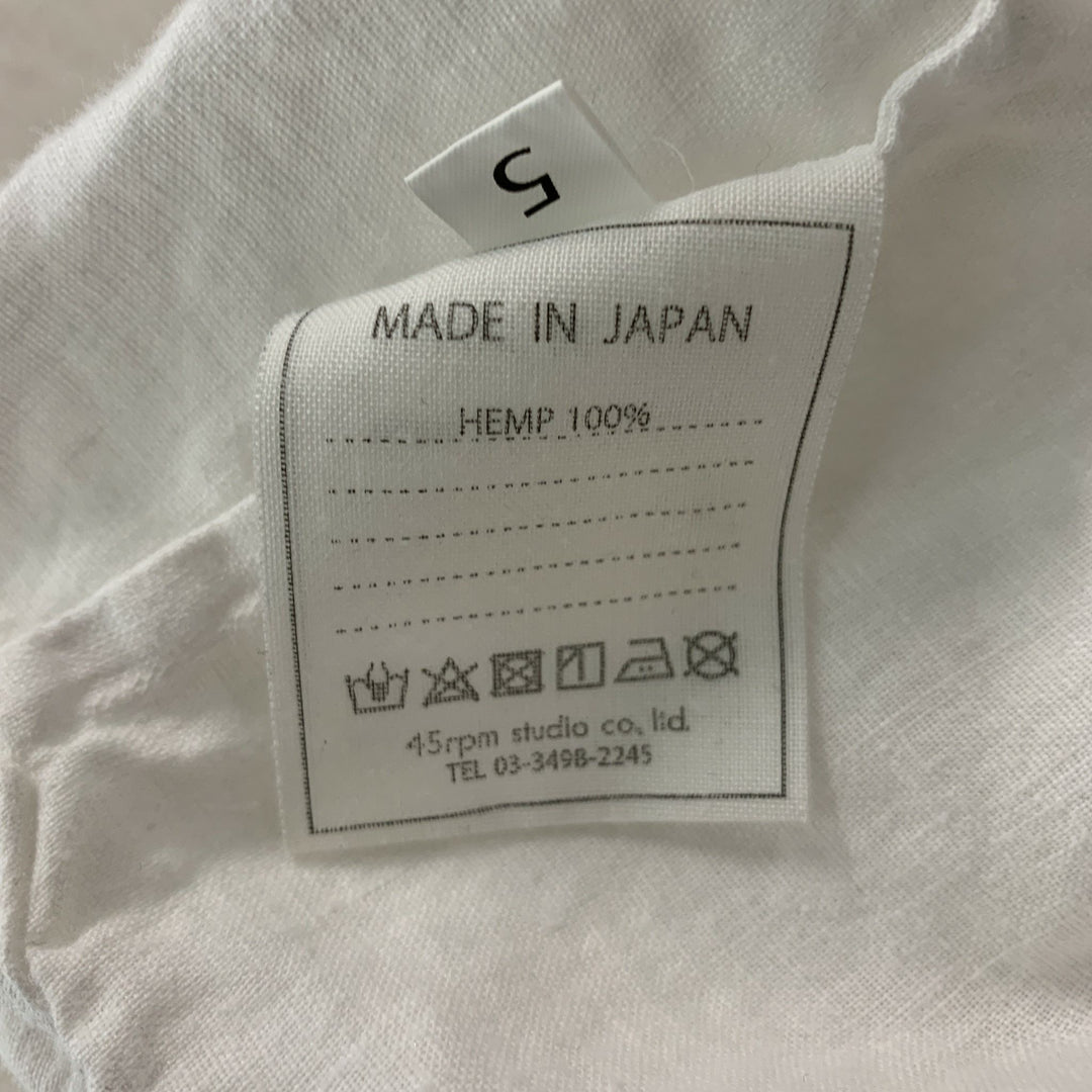 45rpm Size L White Solid Linen Button Up Long Sleeve Shirt