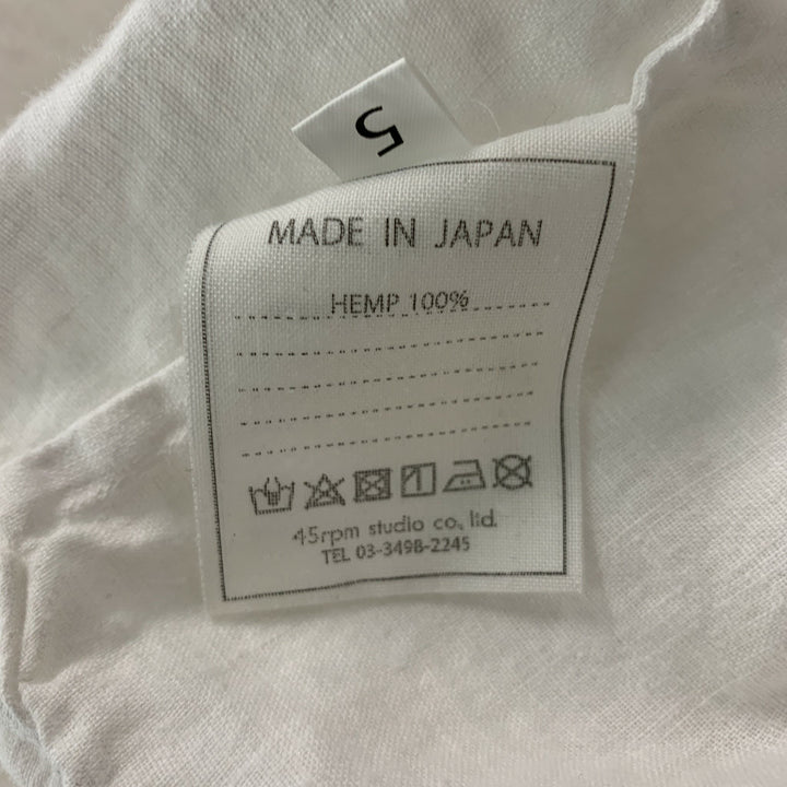 45rpm Size L White Solid Linen Button Up Long Sleeve Shirt