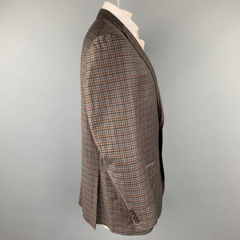ERMENEGILDO ZEGNA Trofeo Light Size US 48 L Brown & Blue Checkered Wool Sport Coat