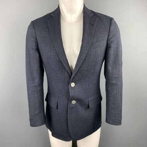 BROOKS BROTHERS Size 36 Navy Heather Wool Notch Lapel Elbow Patch Blazer