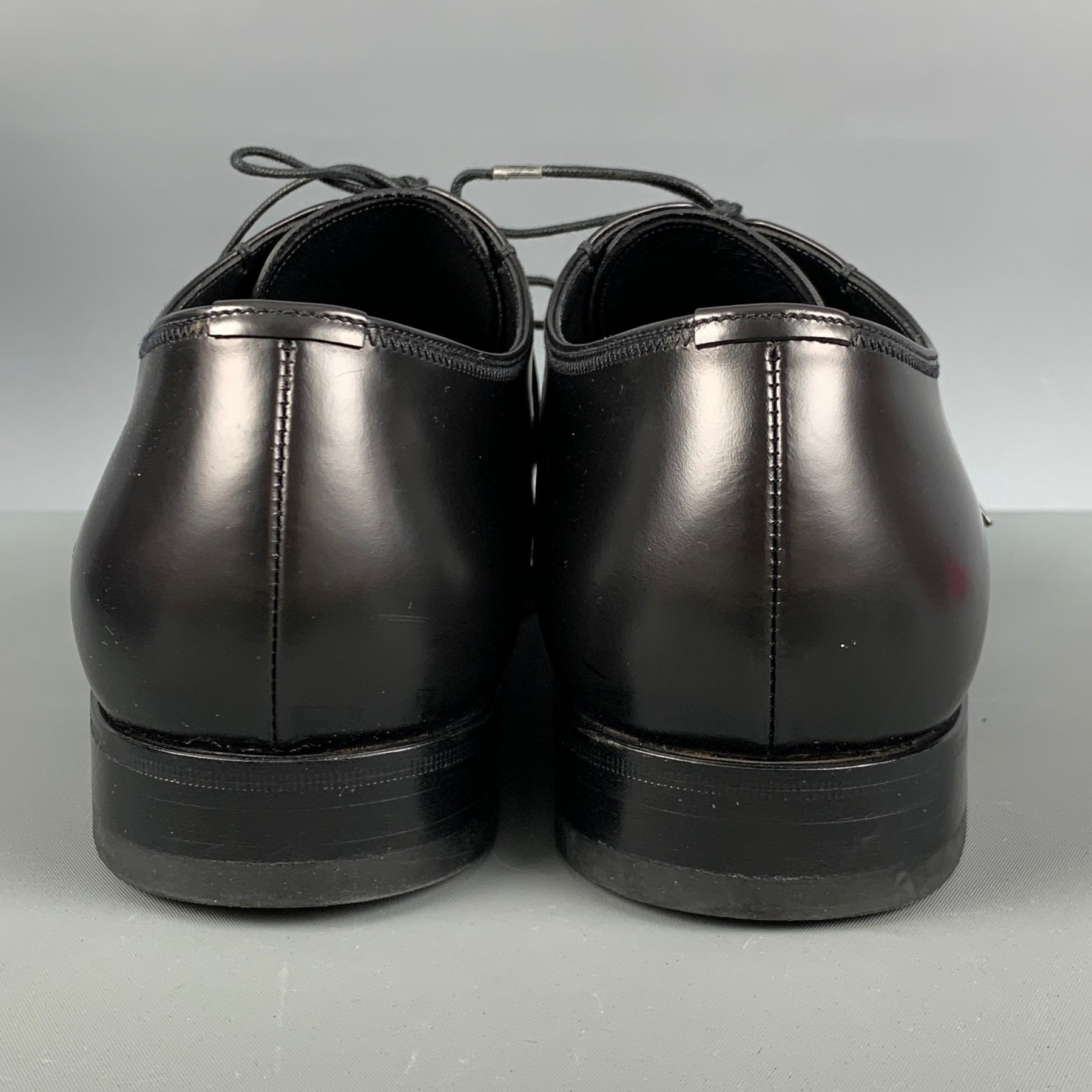 PRADA Size 10.5 Black Leather Square Toe Lace Up Shoes – Sui