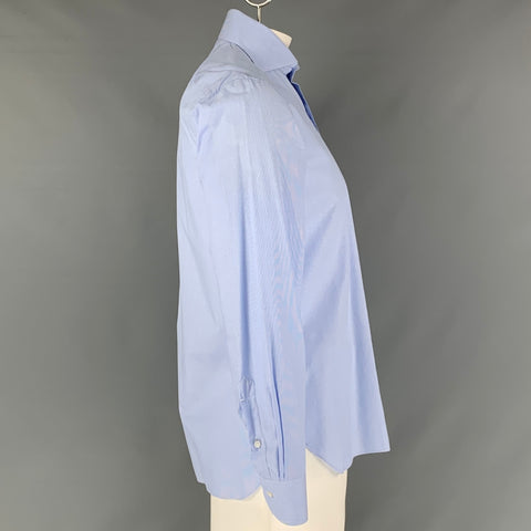 ISAIA Size L Pinstripe Light Blue Cotton Button Up Long Sleeve Shirt