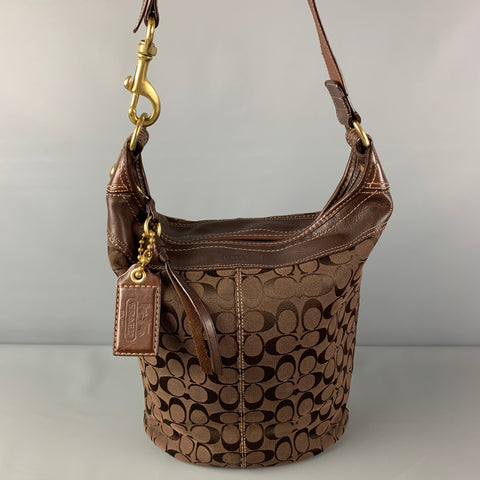 COACH Brown Monogram Canvas Leather Trim Shoulder Bag