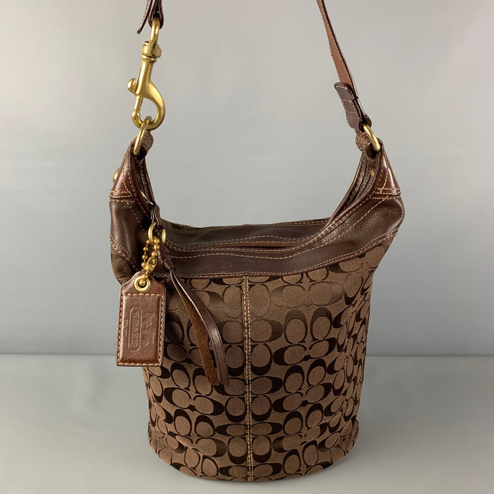 COACH Brown Monogram Canvas Leather Trim Shoulder Bag