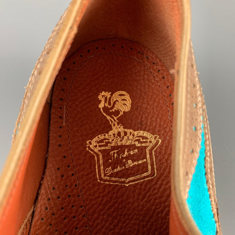 FLORSHEIM pour DUCKIE BROWN Taille 11 Taupe &amp; Aqua Chaussures à bout d'aile en cuir perforé