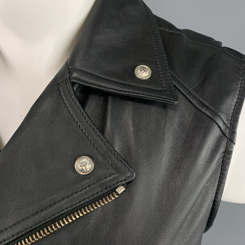 VERSUS by VERSACE Size XS Black Leather Lion Head Biker Vest