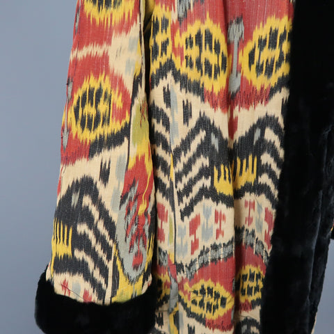 OSCAR DE LA RENTA Size L Ikat Silk & Embroidered Mink Reversible Opera Coat