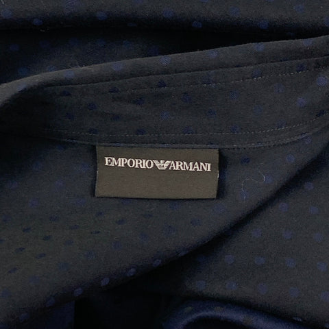 EMPORIO Size XL Navy Dots Cotton Button Up Long Sleeve Shirt