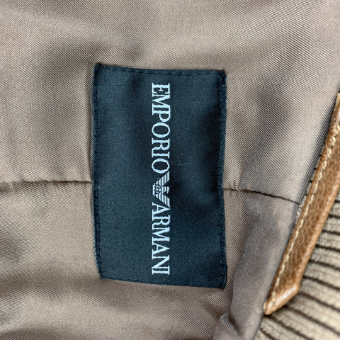 EMPORIO ARMANI Size 40 Tan Leather Zip Up Bomber Jacket