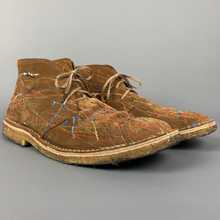 CAMPER Taille 12 Tan Paint Splatter Suede Crepe Sole Chukka Boots