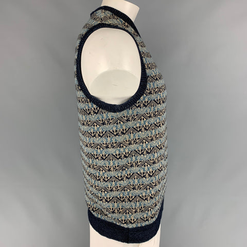 45rpm Size L Navy & Blue Fairisle Cotton V-Neck Vest