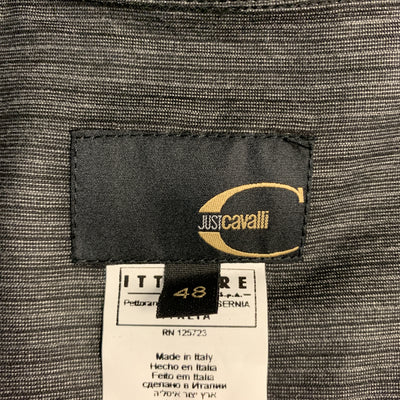 JUST CAVALLI Size S Embroidery Charcoal Striped Viscose Blend Long Sleeve Shirt