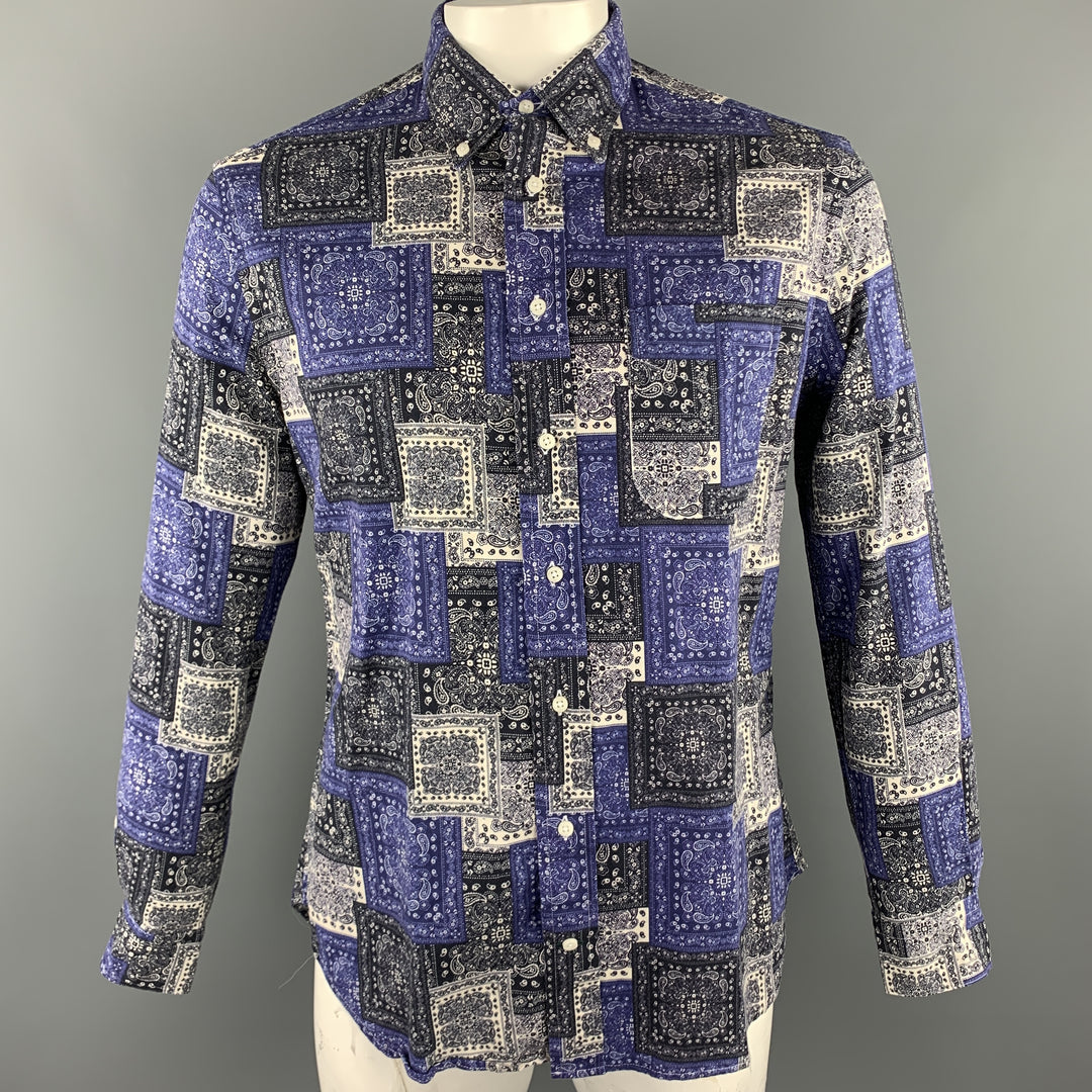 GITMAN VINTAGE Size L Blue & Navy Bandana Cotton Button Down Long Sleeve Shirt