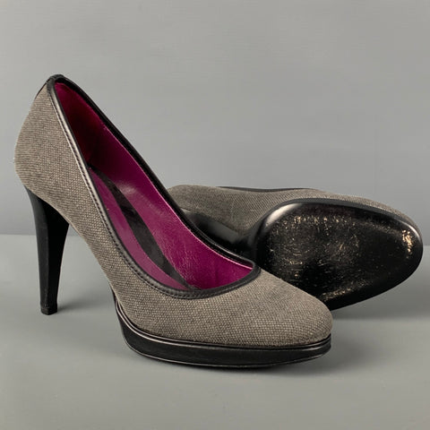 SERGIO ROSSI Size 6 Grey Fabric Leather Trim Pumps
