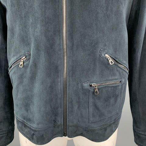 LANVIN Size L Navy Suede Zip Blouson Jacket