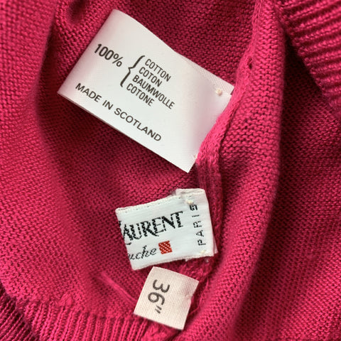 YVES SAINT LAURENT Rive Gauche Size M Fuchsia Cotton Short Sleeve Sweater