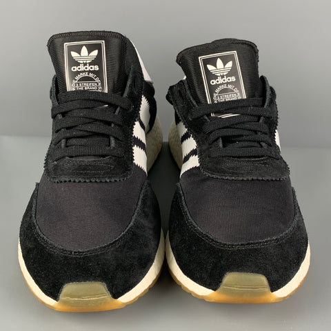 ADIDAS Size 9.5 Black White Suede Sneakers