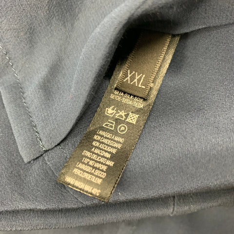 LA PERLA Size XXL Navy Silk Button Up Long Sleeve Shirt