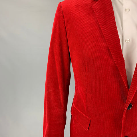 DIOR HOMME Size 44 Red Corduroy Cotton Notch Lapel Sport Coat