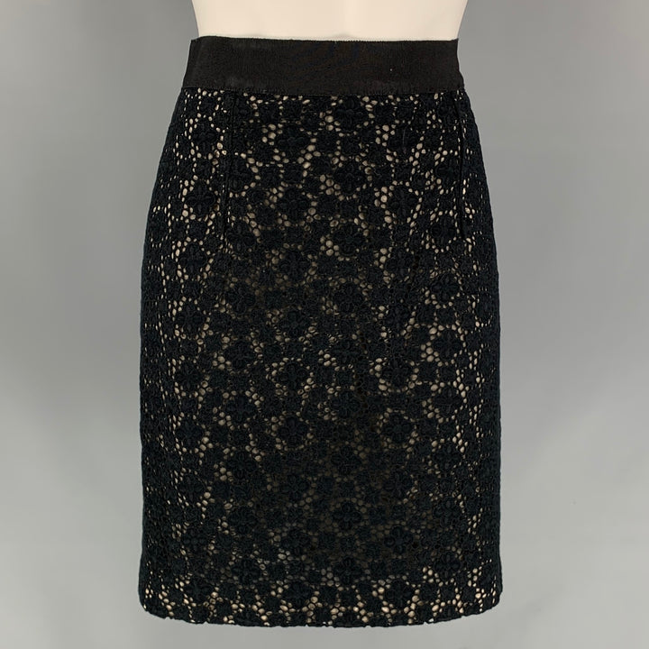 GIAMBATTISTA VALLI Size S Black Cotton Guipure Pencil Skirt