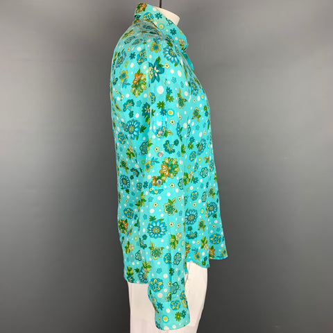 D&amp;G by DOLCE &amp; GABBANA Camisa de manga larga de algodón floral verde y aguamarina talla L