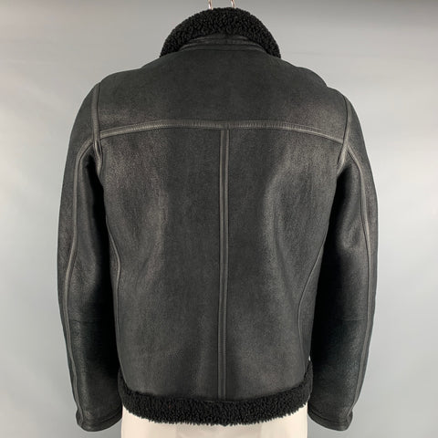 SAKS FIFTH AVENUE Size 42 Black Solid Shearling Zip Up Jacket