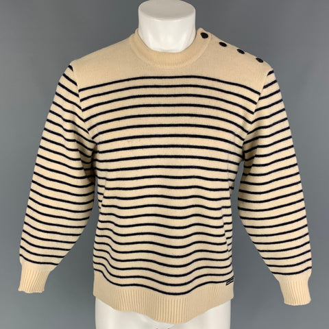 SAINT JAMES Size L Cream Natural Stripe Wool Nautical Sweater