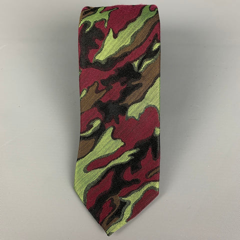JEAN PAUL GAULTIER Green Purple Camoflage Silk  Wool Tie