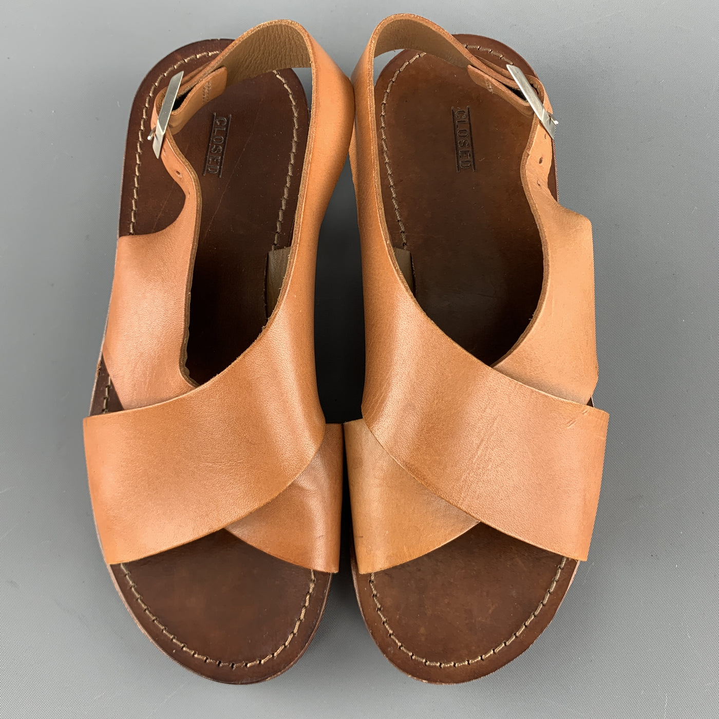 CLOSED Size 6 Tan Cross Strap Flat Sandals