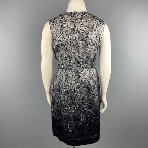 LANVIN Size 8 Grey & Black Diamonds Print Satin Sleeveless Shift Dress