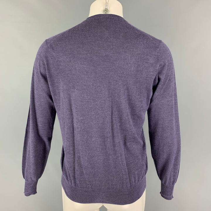 BRUNELLO CUCINELLI Taille S Pull Col V Cachemire Soie Violet Gris