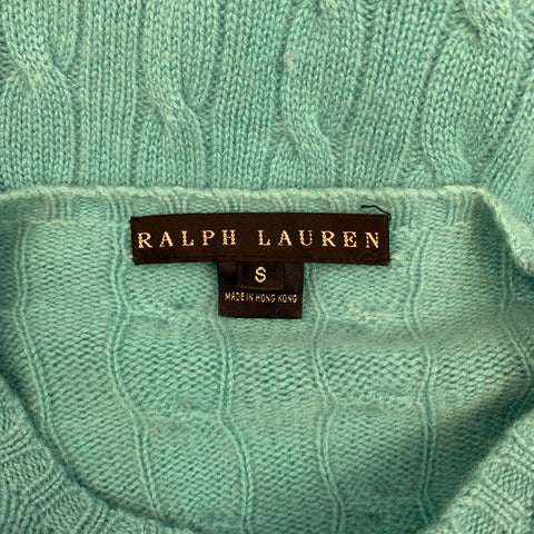 RALPH LAUREN Black Label Size S Aqua Cable Knit Cashmere Pullover