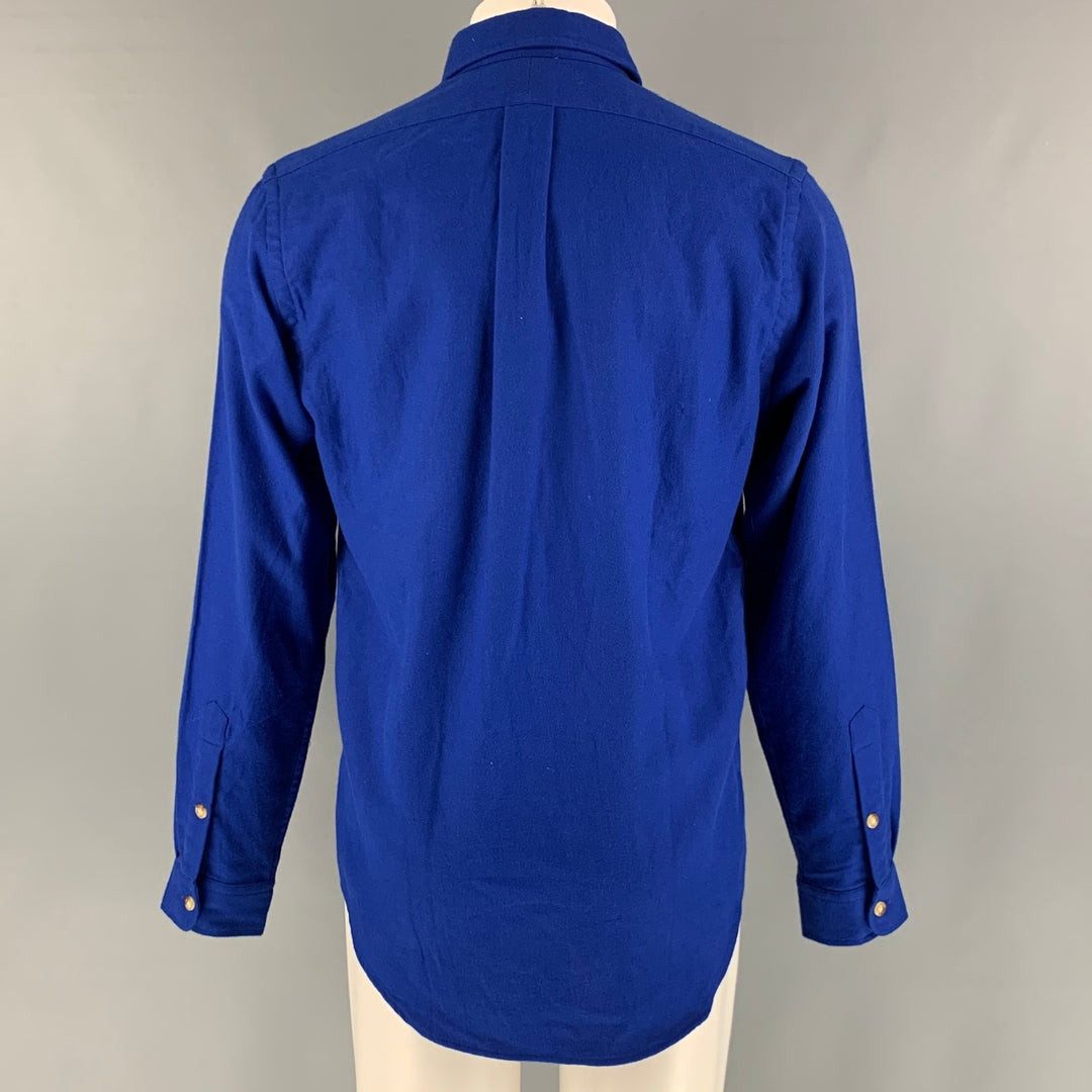 RALPH LAUREN Size M Royal Blue Solid Cotton Patch Pockets Long Sleeve Shirt