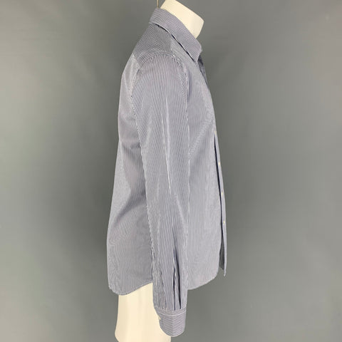 GOODS Size M Navy White Stripe Cotton Button Up Long Sleeve Shirt