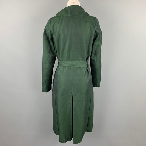 DRIES VAN NOTEN Size 8 Dark Green Cotton Double Breasted Belted Coat