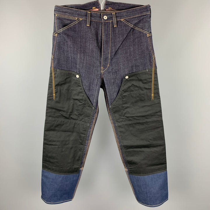 JUNYA WATANABE Size M Indigo Mixed Materials Contrast Stitch Denim Zip Fly Jeans