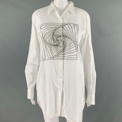 DRIES VAN NOTEN Taille 6 Blouse en coton blanc argenté Haut décontracté