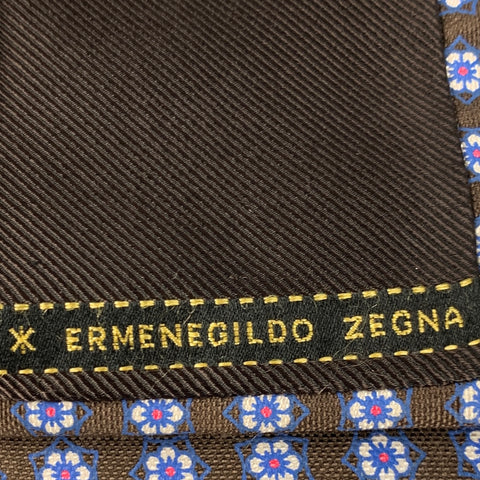 ERMENEGILDO ZEGNA Cravate En Coton Et Soie Florale Marron Blanc