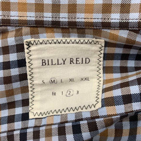 BILLY REID Size M Black Brown White Checkered Cotton Long Sleeve Shirt