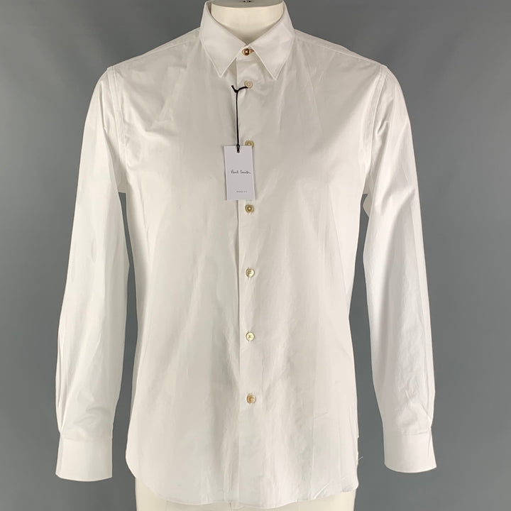 PAUL SMITH Size XL White Solid Cotton Button Up Long Sleeve Shirt