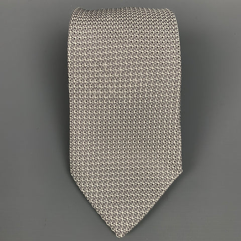 DRAKES LONDON Light Gray & Silver Textured Silk Tie
