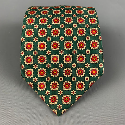 BROOKS BROTHERS Green & Red Abstrack Floral Silk Tie