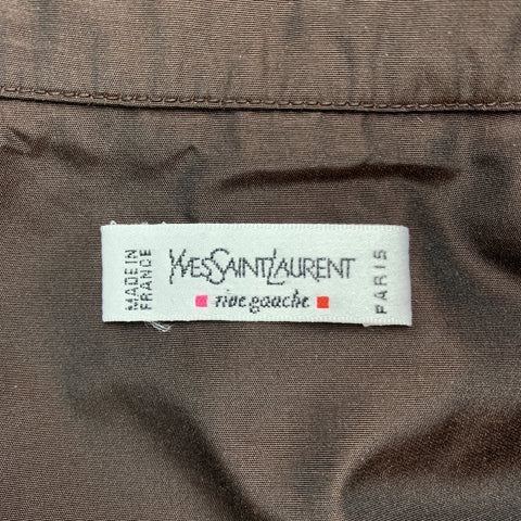 YVES SAINT LAURENT Size M Brown Taffeta Hidden Placket Blouse