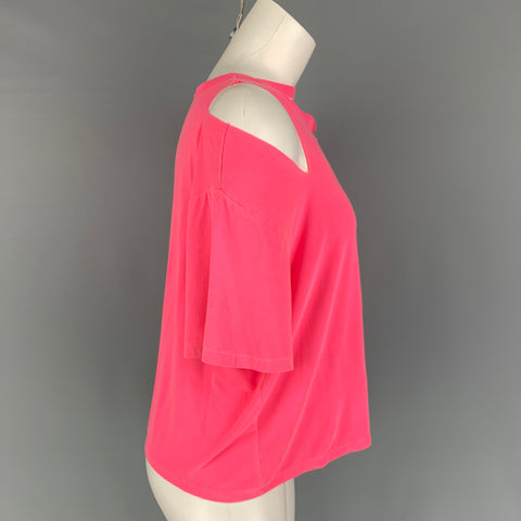 ALICE + OLIVIA Camiseta rosa de viscosa desgastada con cuello redondo talla M