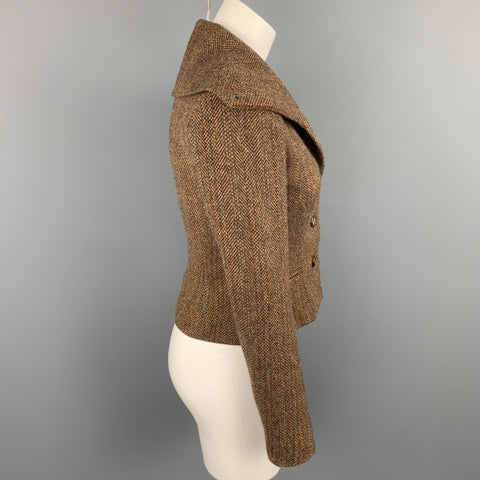 RALPH LAUREN Black Label Taille 2 Veste à col haut en laine d'agneau en tweed marron